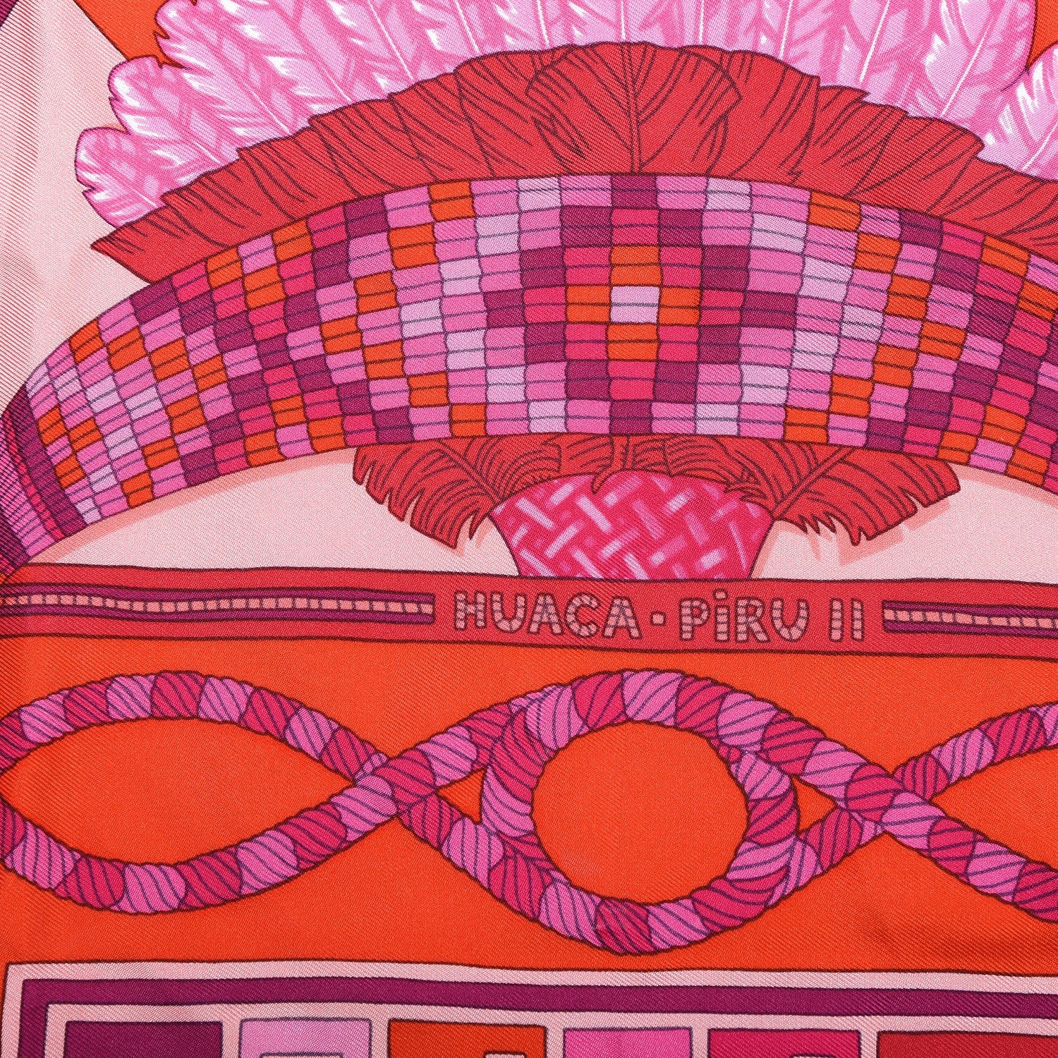 Hermes Silk Twill Huaca Piru Pocket Square Scarf Fuchsia Rouge Rose Pale 4 of 5