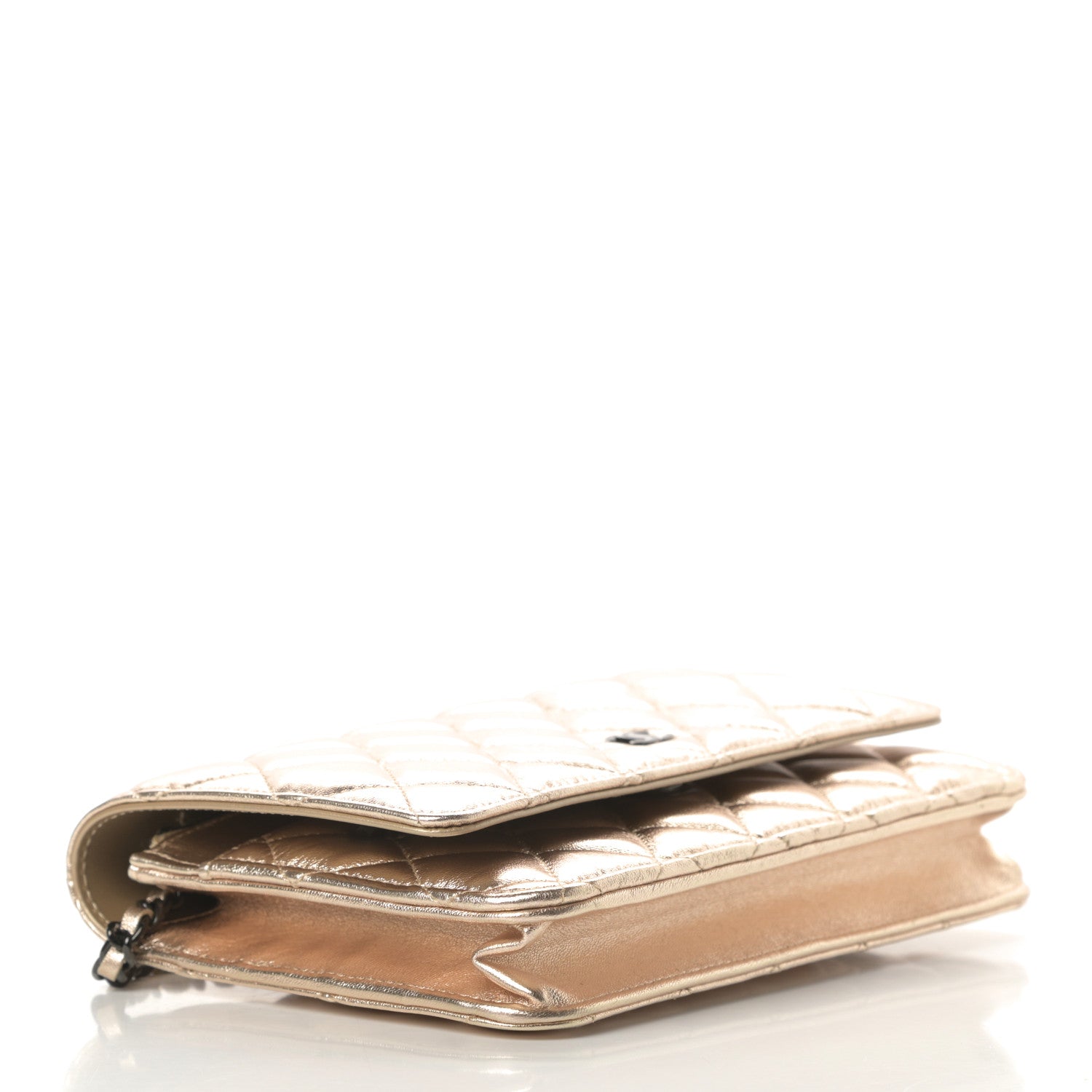 Chanel Metallic Lambskin Quilted Wallet On Chain WOC Gold Black 4 of 13