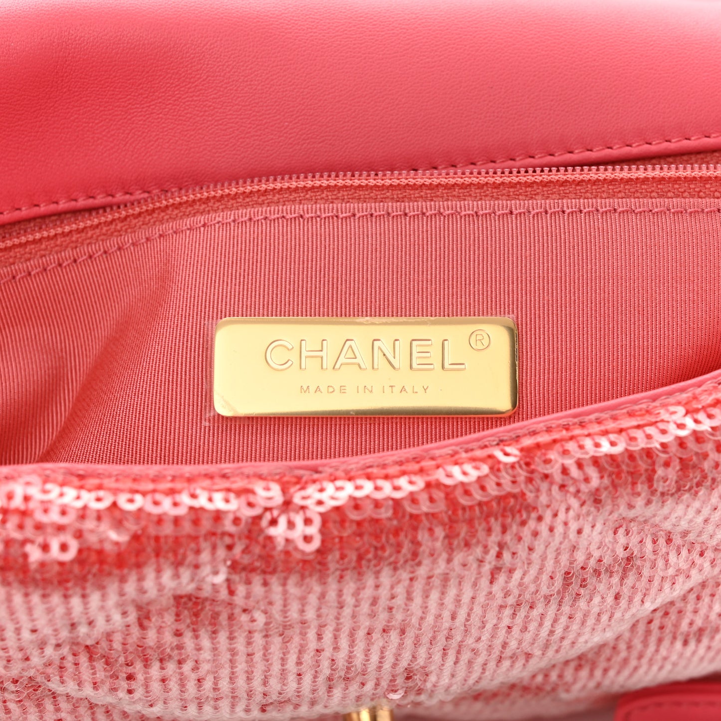 Sequin Quilted Medium Chanel 19 Flap Coral