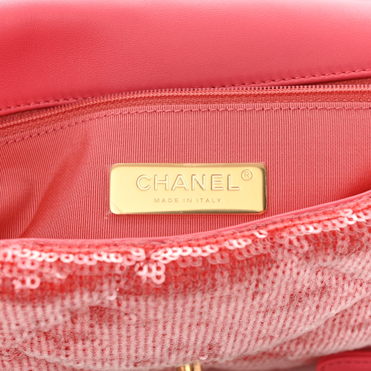 Chanel Sequin Quilted Medium Chanel 19 Flap Coral 6 of 10