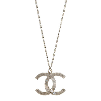Chanel Pearl Crystal Feather CC Pendant Necklace Gold 1 of 6
