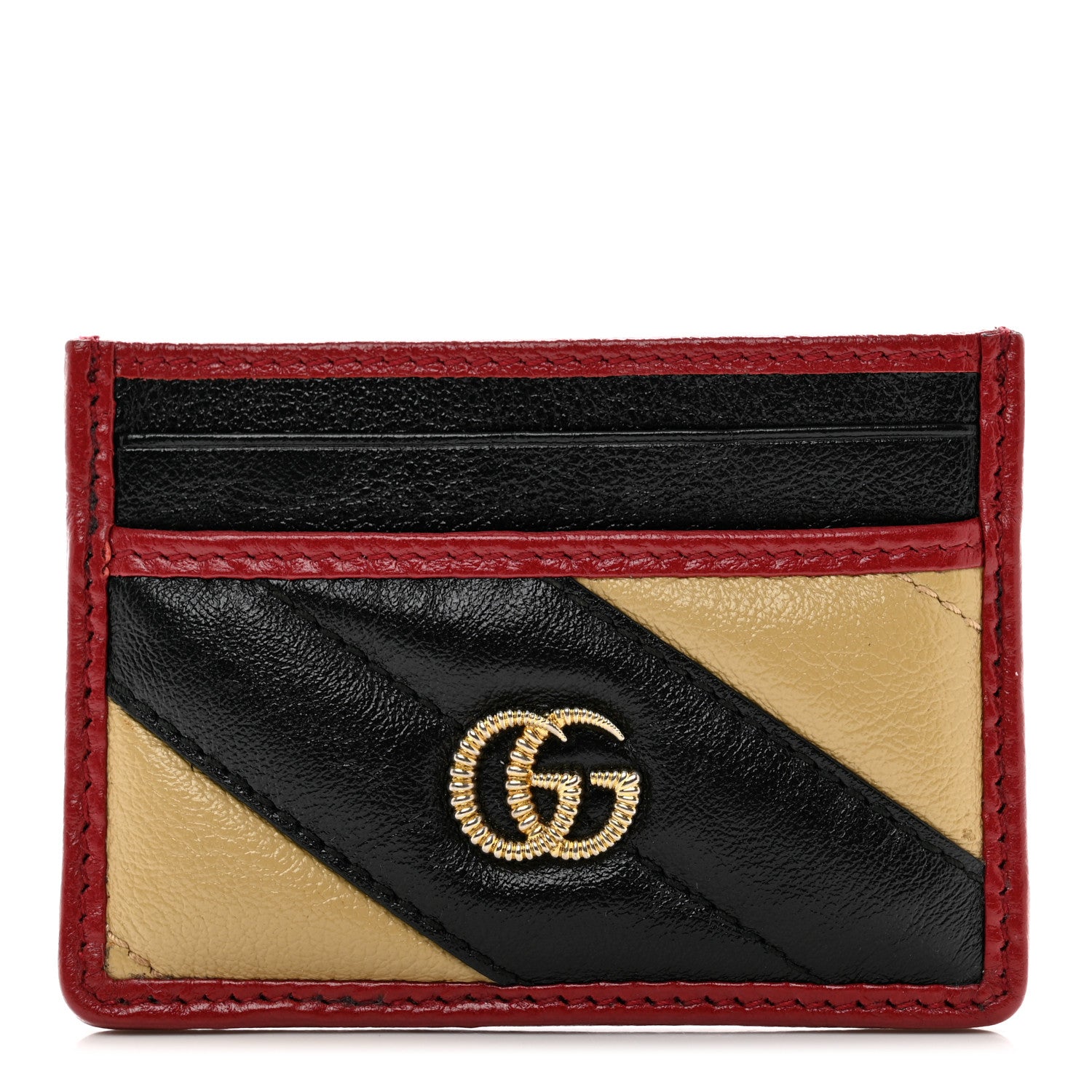 Gucci Azalea Calfskin Matelasse Diagonal Patchwork Torchon GG Marmont Card Case Black Beige Romantic Cerise 1 of 7