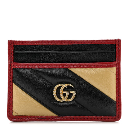 Gucci Azalea Calfskin Matelasse Diagonal Patchwork Torchon GG Marmont Card Case Black Beige Romantic Cerise 1 of 7
