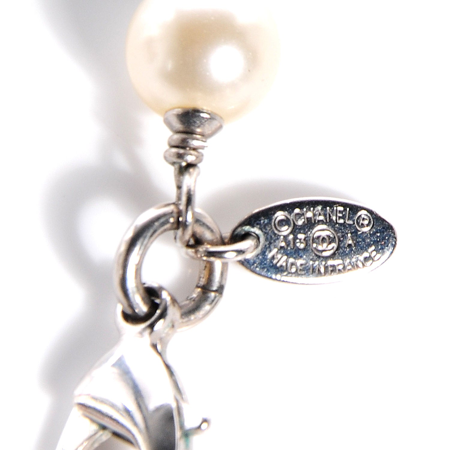 Chanel Crystal Pearl CC Long Necklace Silver 6 of 6