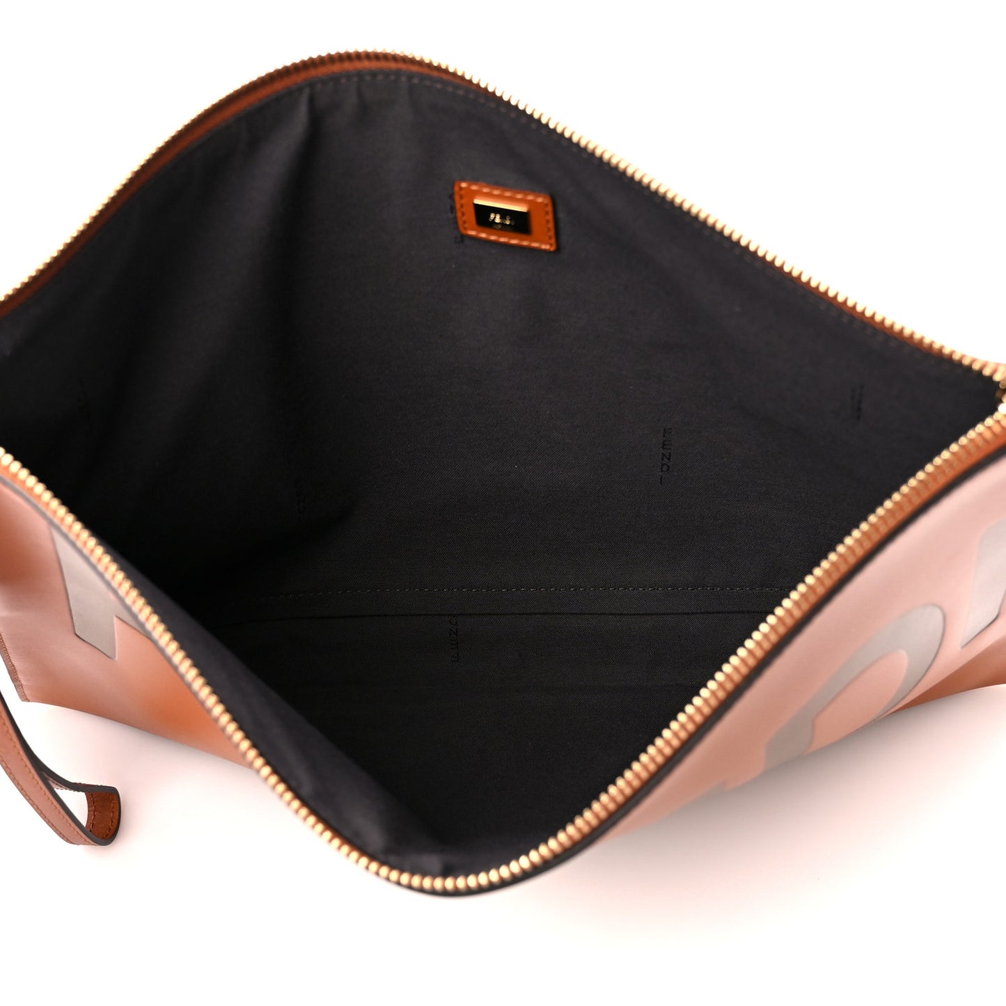 Vitello King Logo Embossed Large Flat Pouch Cuoio