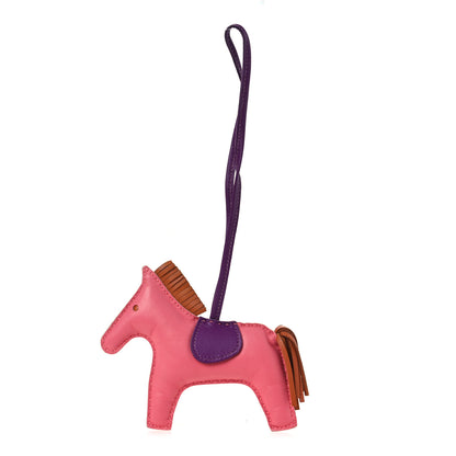 Hermes Milo Lambskin Grigri Rodeo Horse Bag Charm GM Rose Azalee Gold Anemone 1 of 3