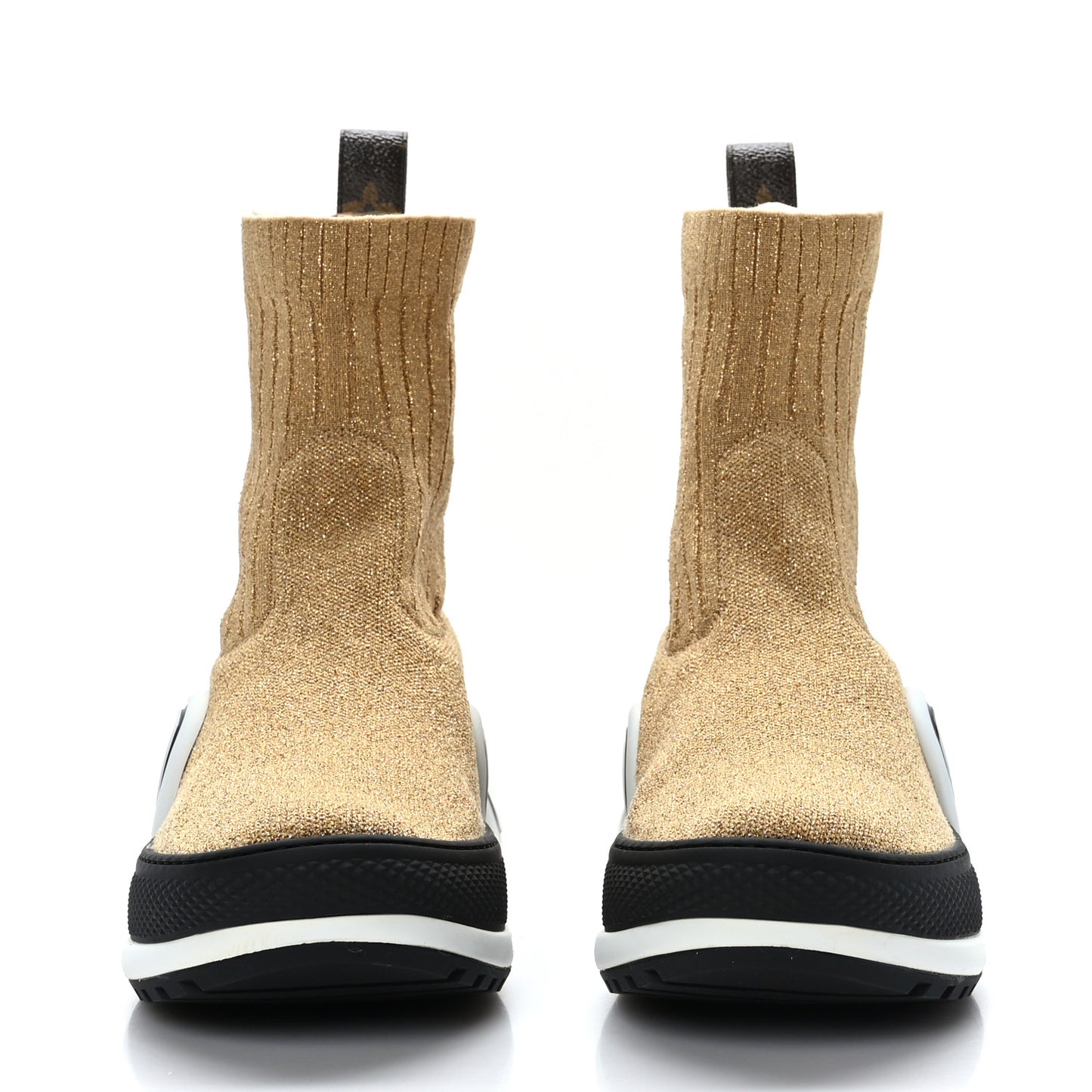 Glitter Stretch Textile Monogram LV Archlight Sneaker Boots 37.5 Gold Black