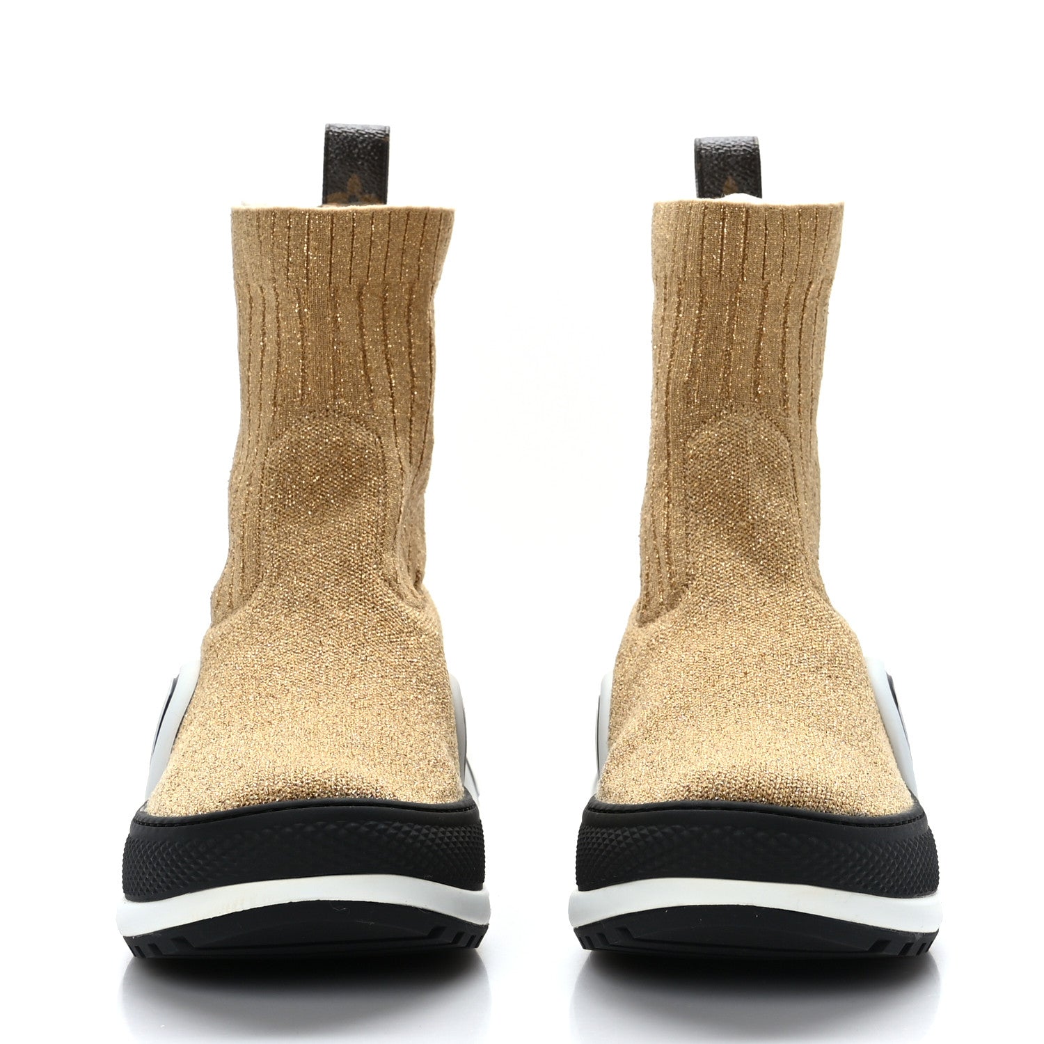 Louis Vuitton Glitter Stretch Textile Monogram LV Archlight Sneaker Boots 37.5 Gold Black 2 of 7