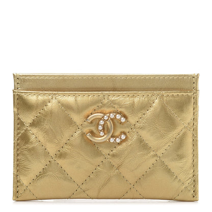 Chanel Metallic Distressed Calfskin Quilted CC Card Holder Gold 1 of 11