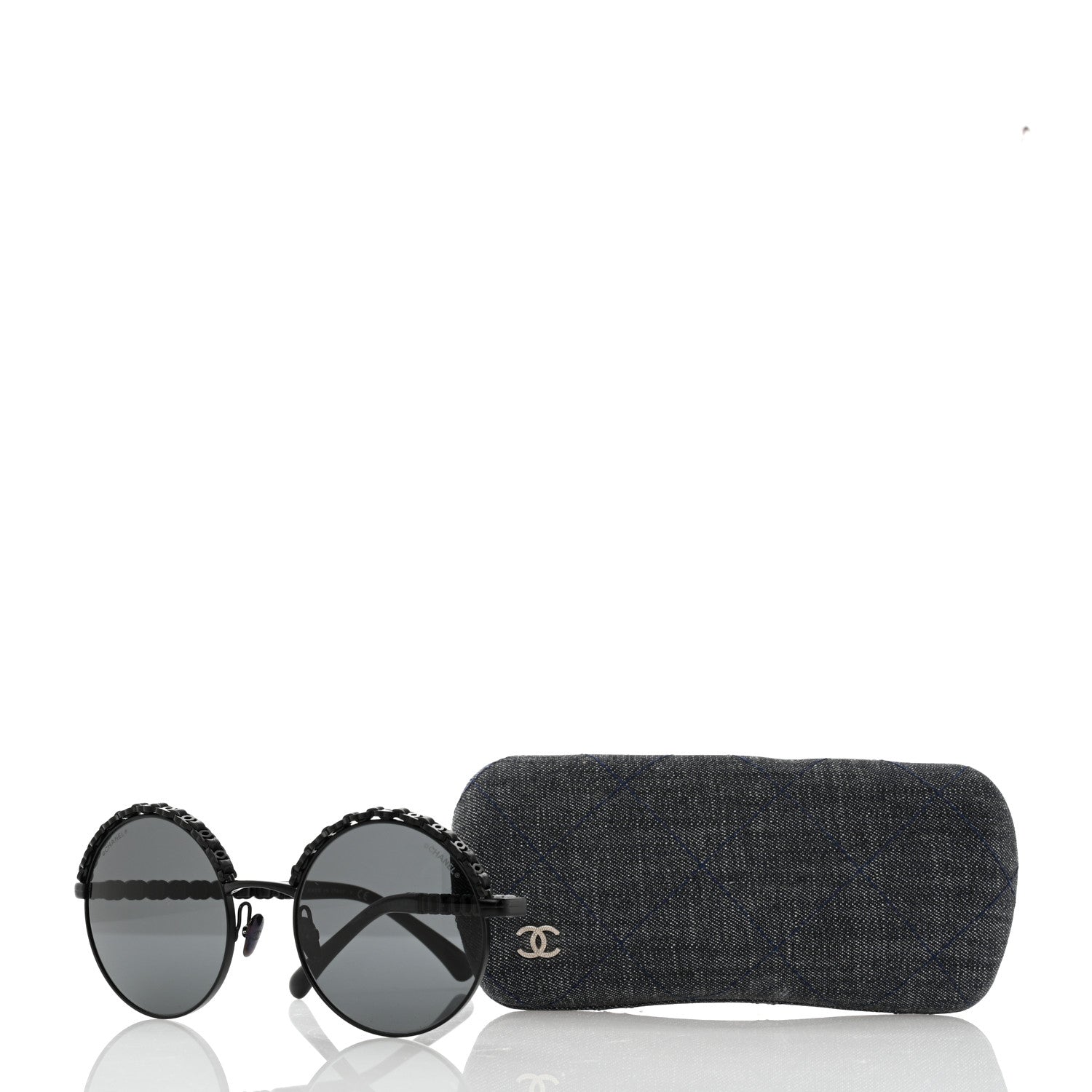 Chanel Metal Calfskin Round Chain Sunglasses 4265-Q Black 10 of 10