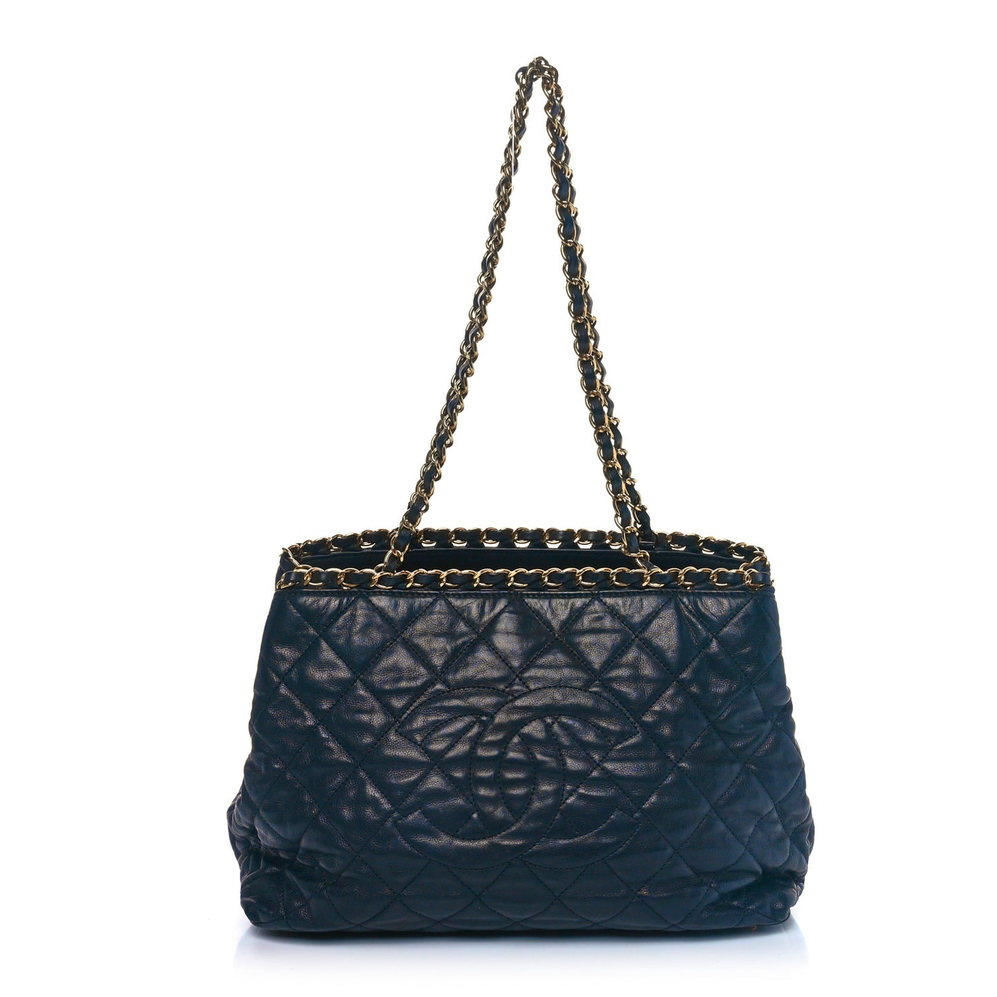 Calfskin Quilted Small Chain Me Tote Navy