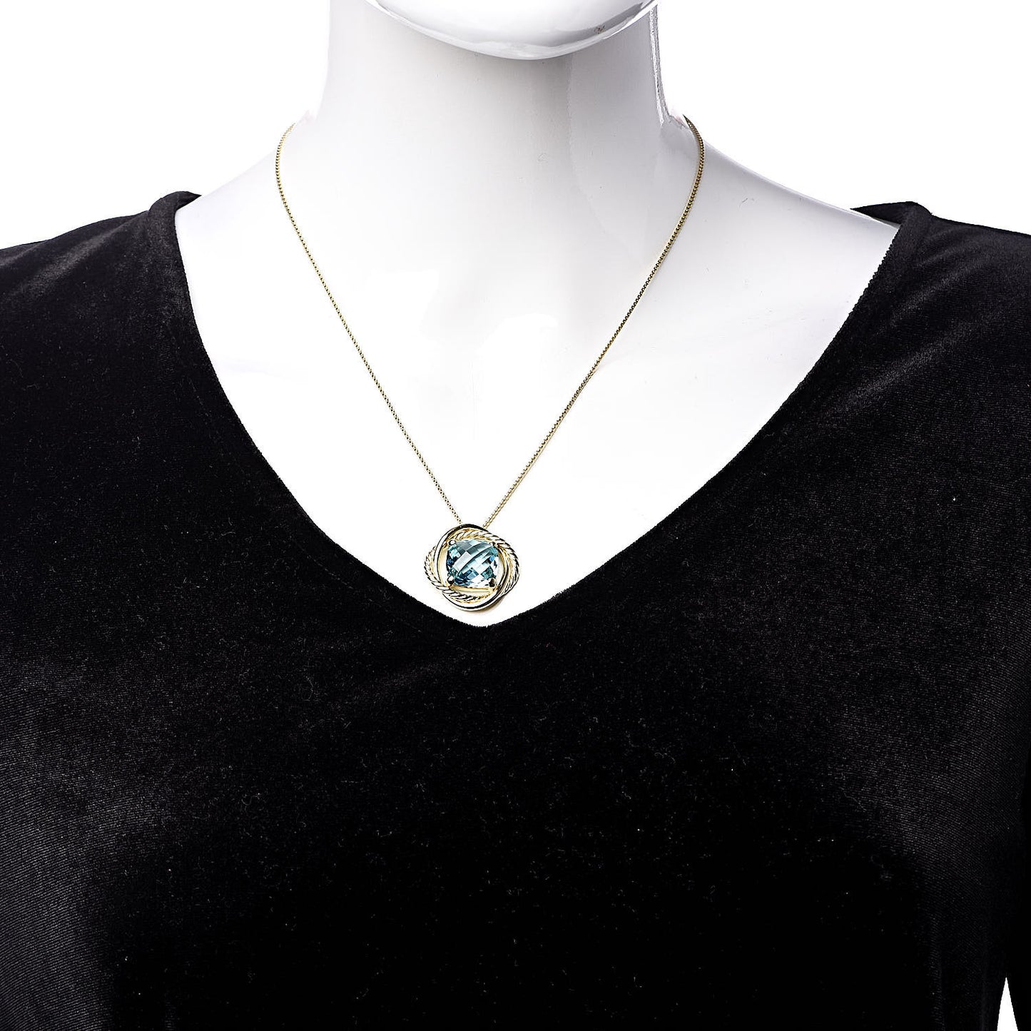 18K Yellow Gold Blue Topaz 14mm Infinity Pendant Necklace