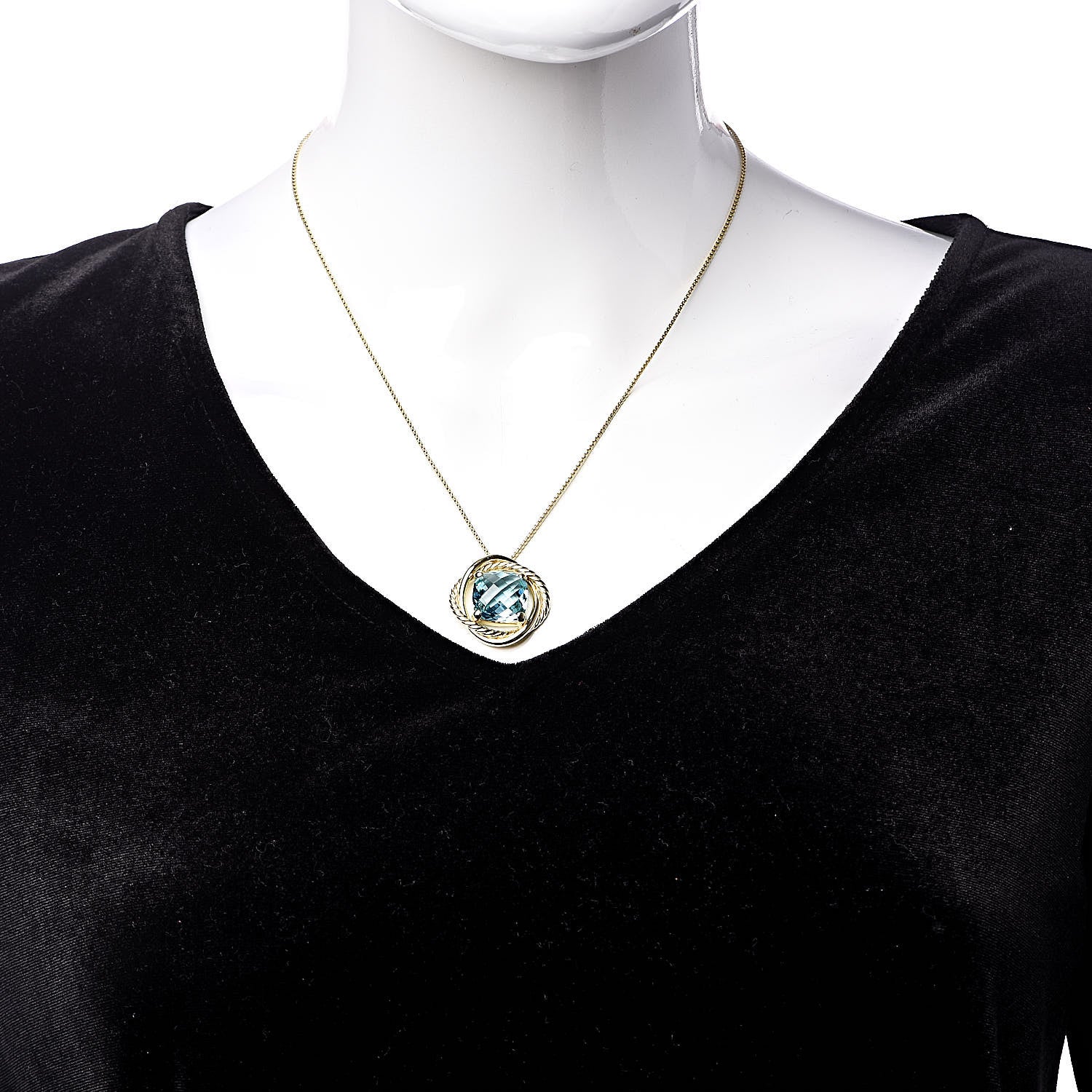David Yurman 18K Yellow Gold Blue Topaz 14mm Infinity Pendant Necklace 2 of 6
