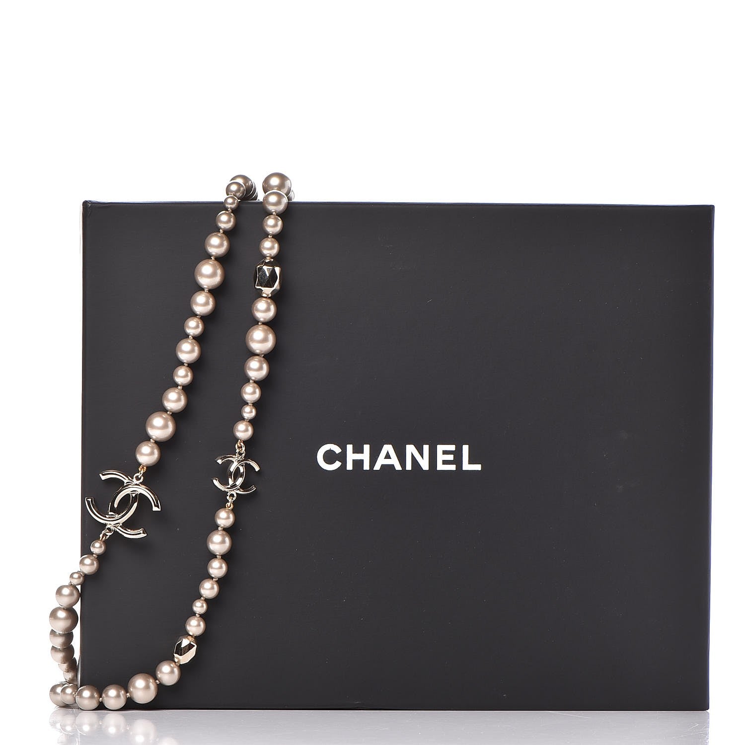 Chanel Resin Pearl CC Long Necklace in Golden Pearly Beige 5 of 5