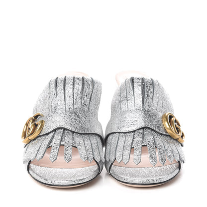 Gucci Galassia GG Marmont Fringe 75mm Slide Sandals 37.5 Argento 2 of 8