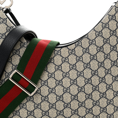 Gucci GG Supreme Monogram Textured Calfskin Web Large Attache Shoulder Bag Beige Blue 8 of 10