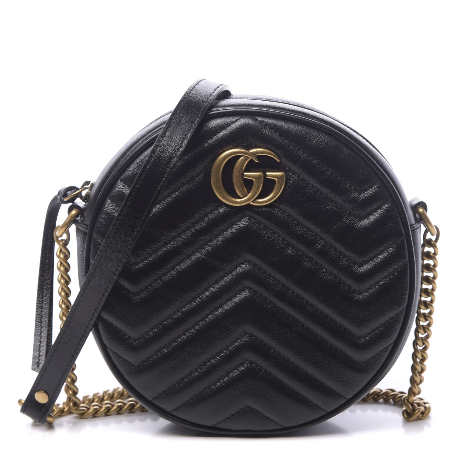 Gucci Azalea Calfskin Matelasse Heart Mini GG Marmont Round Shoulder Bag Black 1 of 11