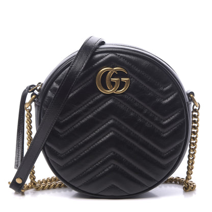 Gucci Azalea Calfskin Matelasse Heart Mini GG Marmont Round Shoulder Bag Black 1 of 11