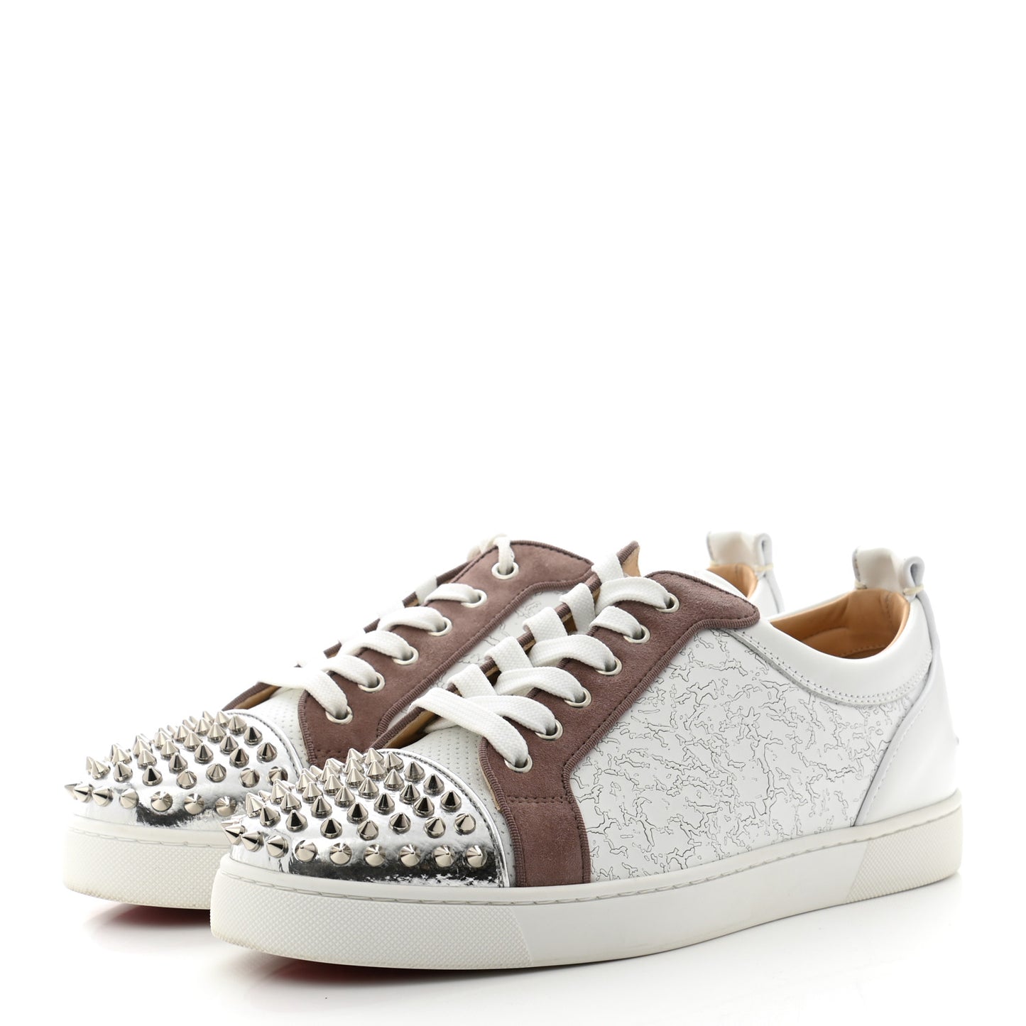 Calfskin Mens Louis Junior Spikes Orlato Flat Sneakers 42 White Sliver