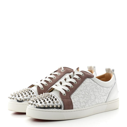 Christian Louboutin Calfskin Mens Louis Junior Spikes Orlato Flat Sneakers 42 White Sliver 3 of 10
