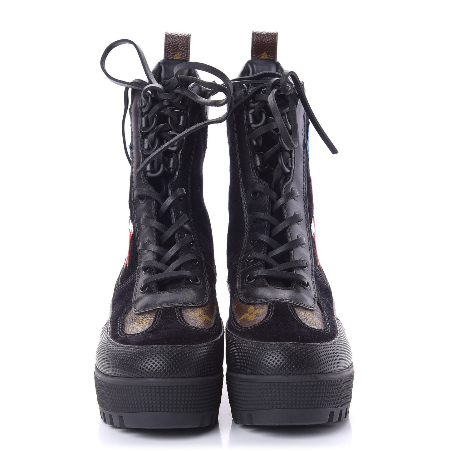 Suede Calfskin Monogram LV Black Heart Laureate Platform Desert Boots 36 Black