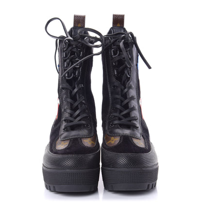 Louis Vuitton Suede Calfskin Monogram LV Black Heart Laureate Platform Desert Boots 36 Black 2 of 8