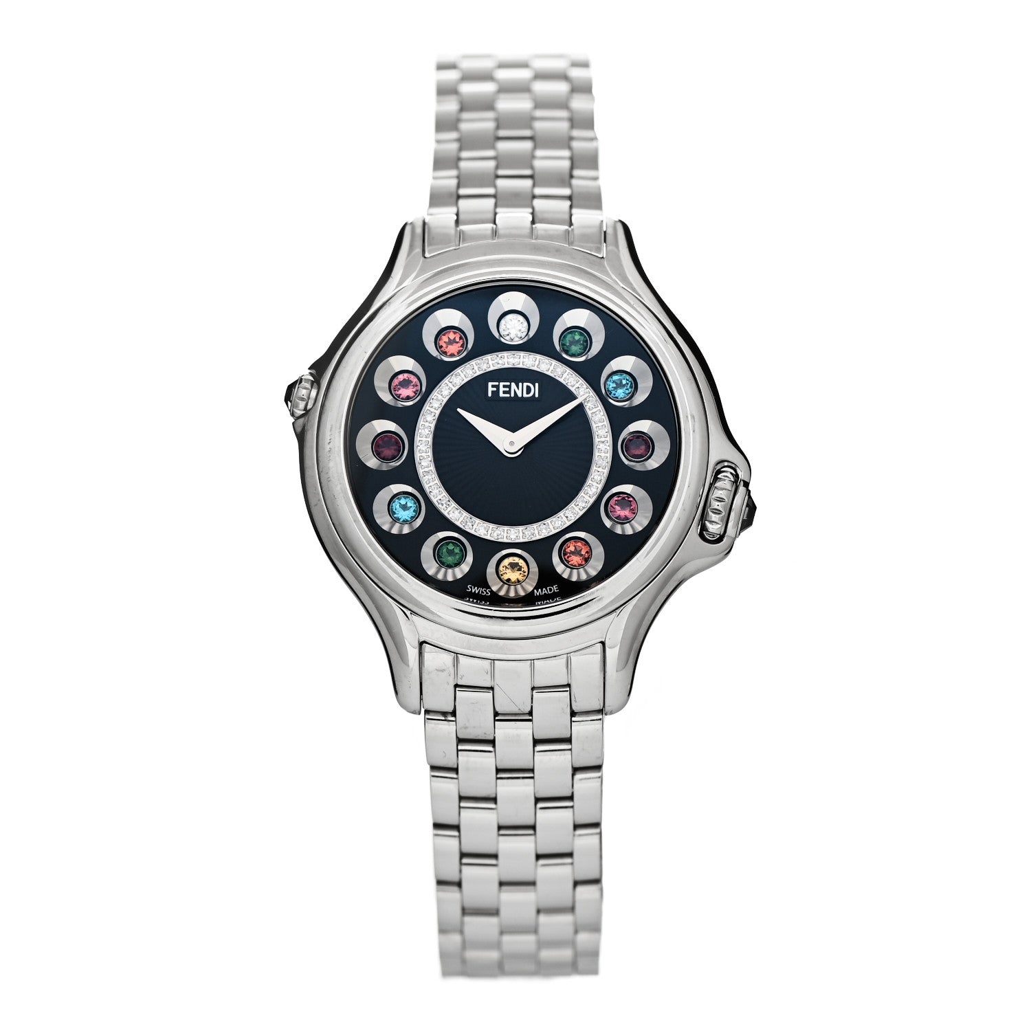 Fendi Stainless Steel Diamond Topaz 33mm Crazy Carats Quartz Watch Black 1 of 7