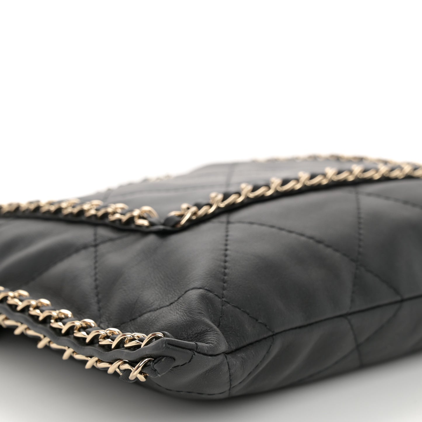Calfskin Quilted Chain Flat Tote Black