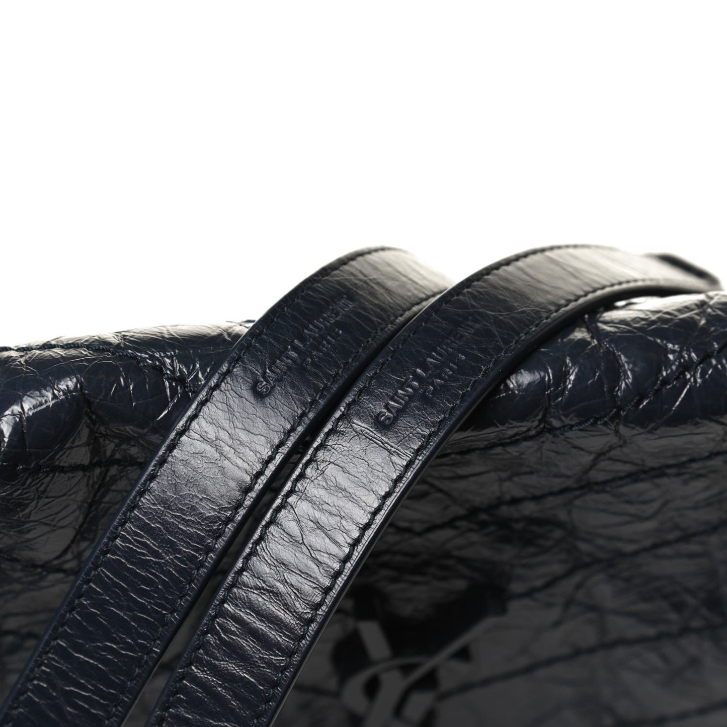 Crinkled Calfskin Matelasse Monogram Medium Niki Chain Satchel Dark Blue