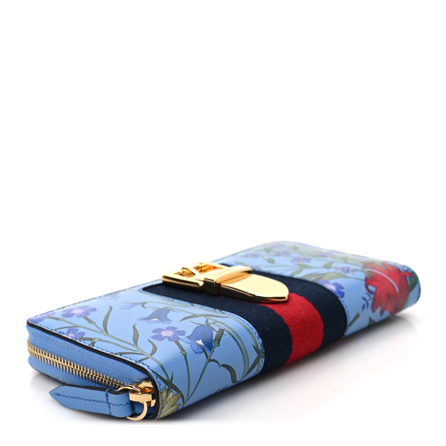 Gucci Calfskin New Flora Sylvie Zip Around Wallet Azure 4 of 6
