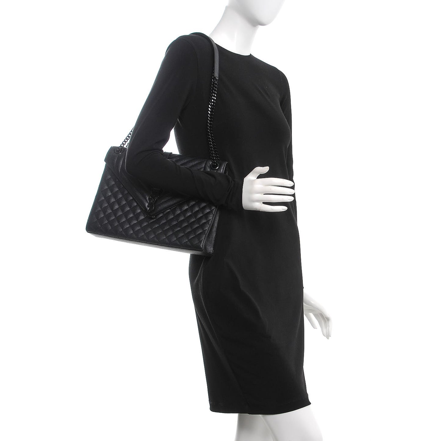 Grain De Poudre Textured Mixed Matelasse Large Triquilt Monogram Monochrome Satchel Black
