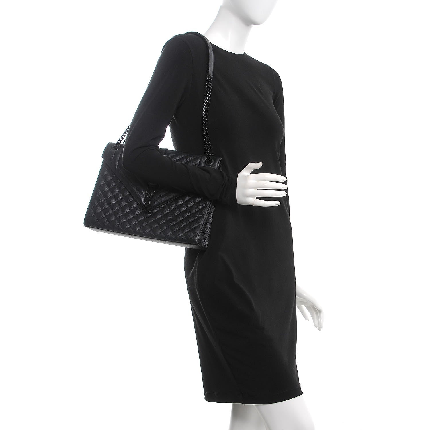 Saint Laurent Grain De Poudre Textured Mixed Matelasse Large Triquilt Monogram Monochrome Satchel Black 2 of 11