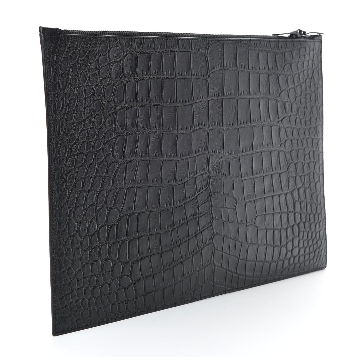 Calfskin Crocodile Embossed Large Sac De Jour Carryall Pouch Black