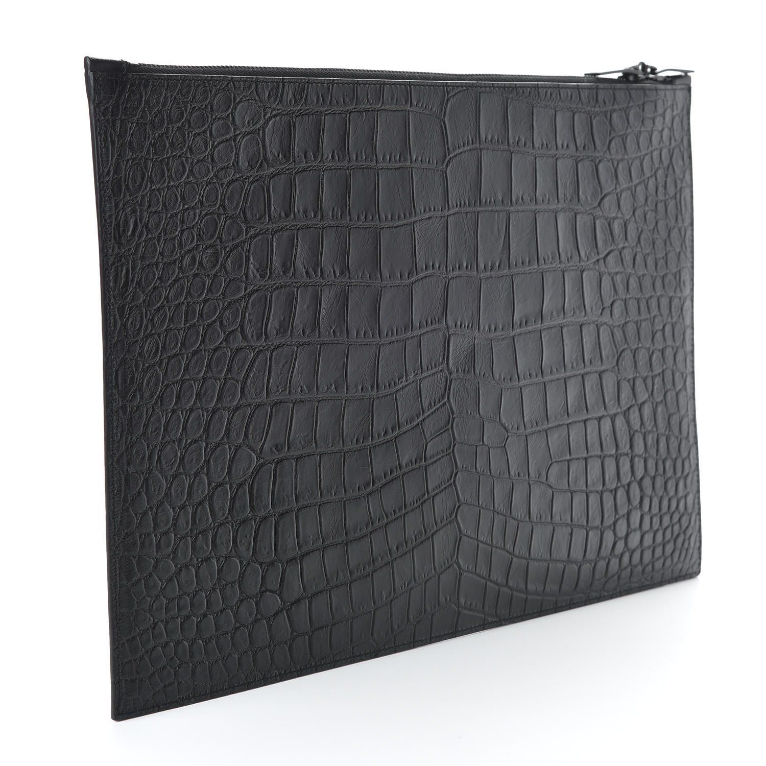 Saint Laurent Calfskin Crocodile Embossed Large Sac De Jour Carryall Pouch Black 3 of 8