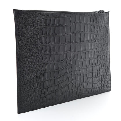 Saint Laurent Calfskin Crocodile Embossed Large Sac De Jour Carryall Pouch Black 3 of 8