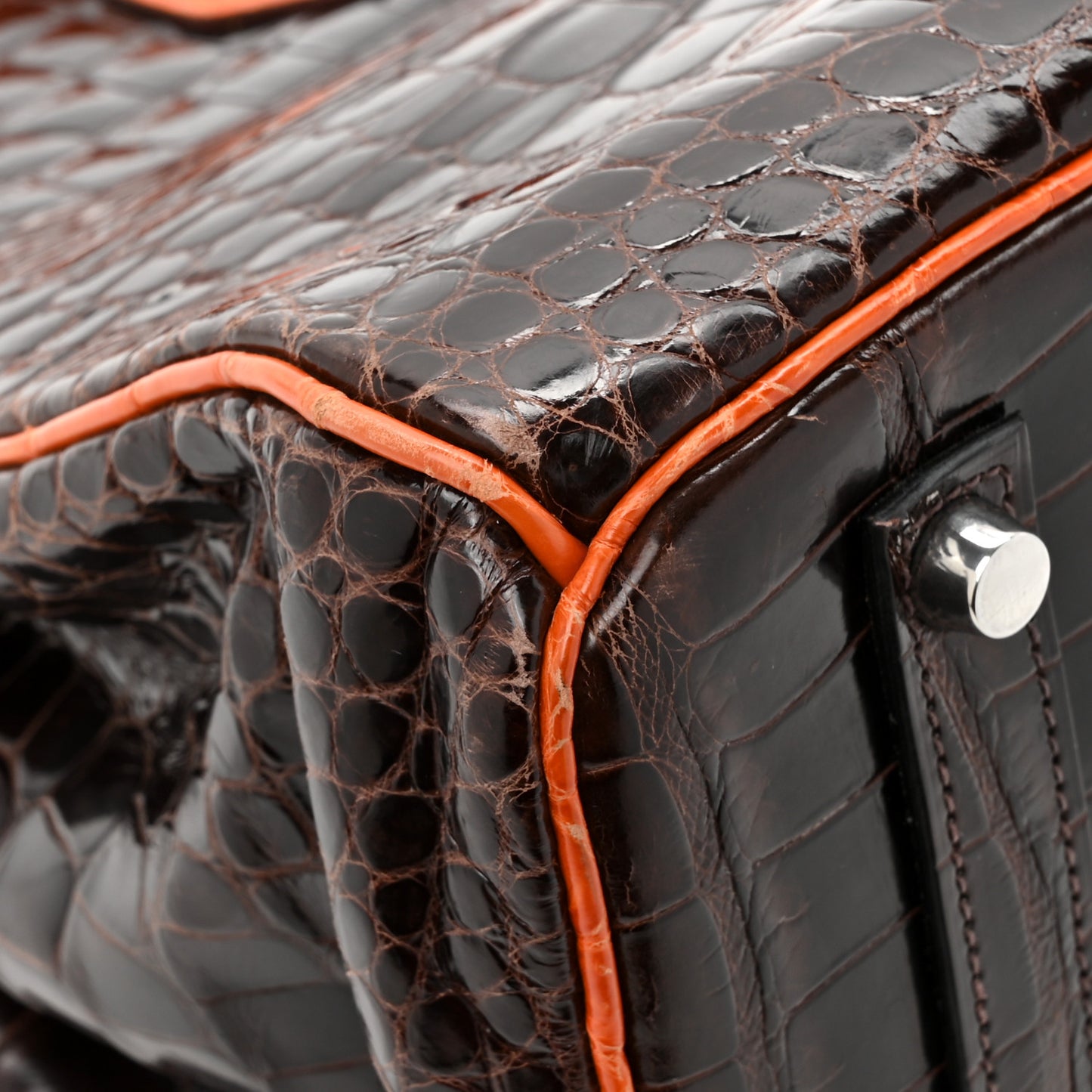 Shiny Porosus Crocodile Birkin 35 Havane Orange