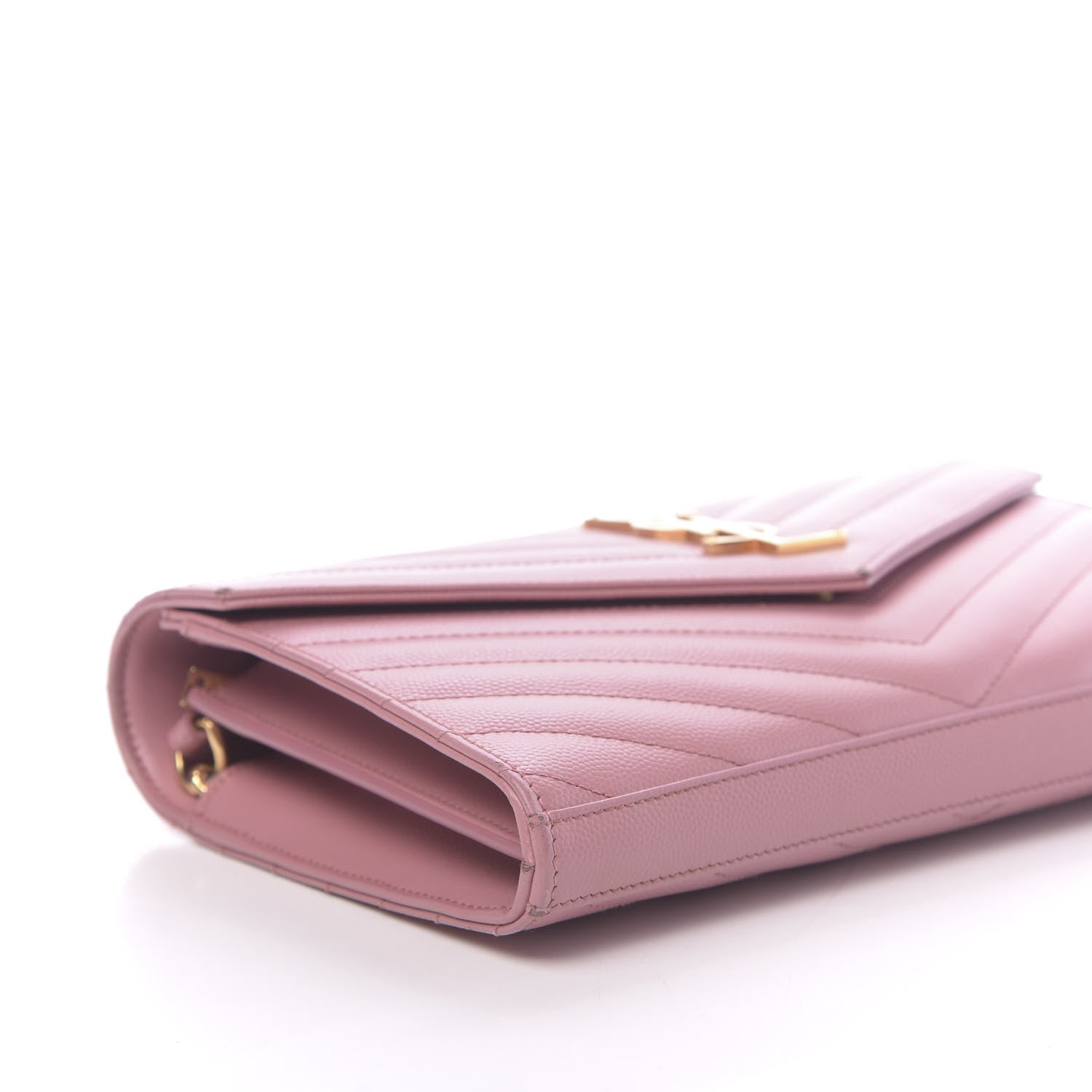 Saint Laurent Grain De Poudre Matelasse Chevron Monogram Chain Wallet Tender Pink 8 of 13