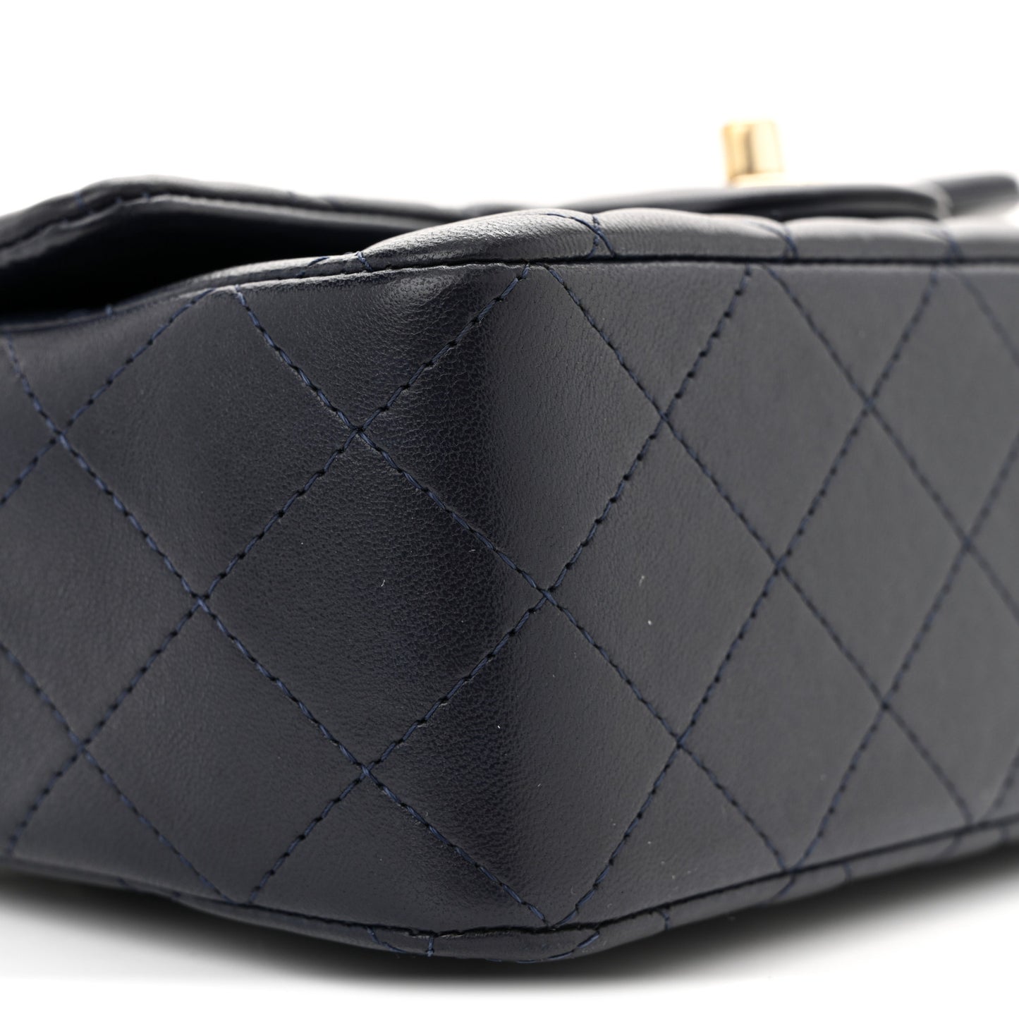 Lambskin Quilted Mini Top Handle Rectangular Flap Navy Blue