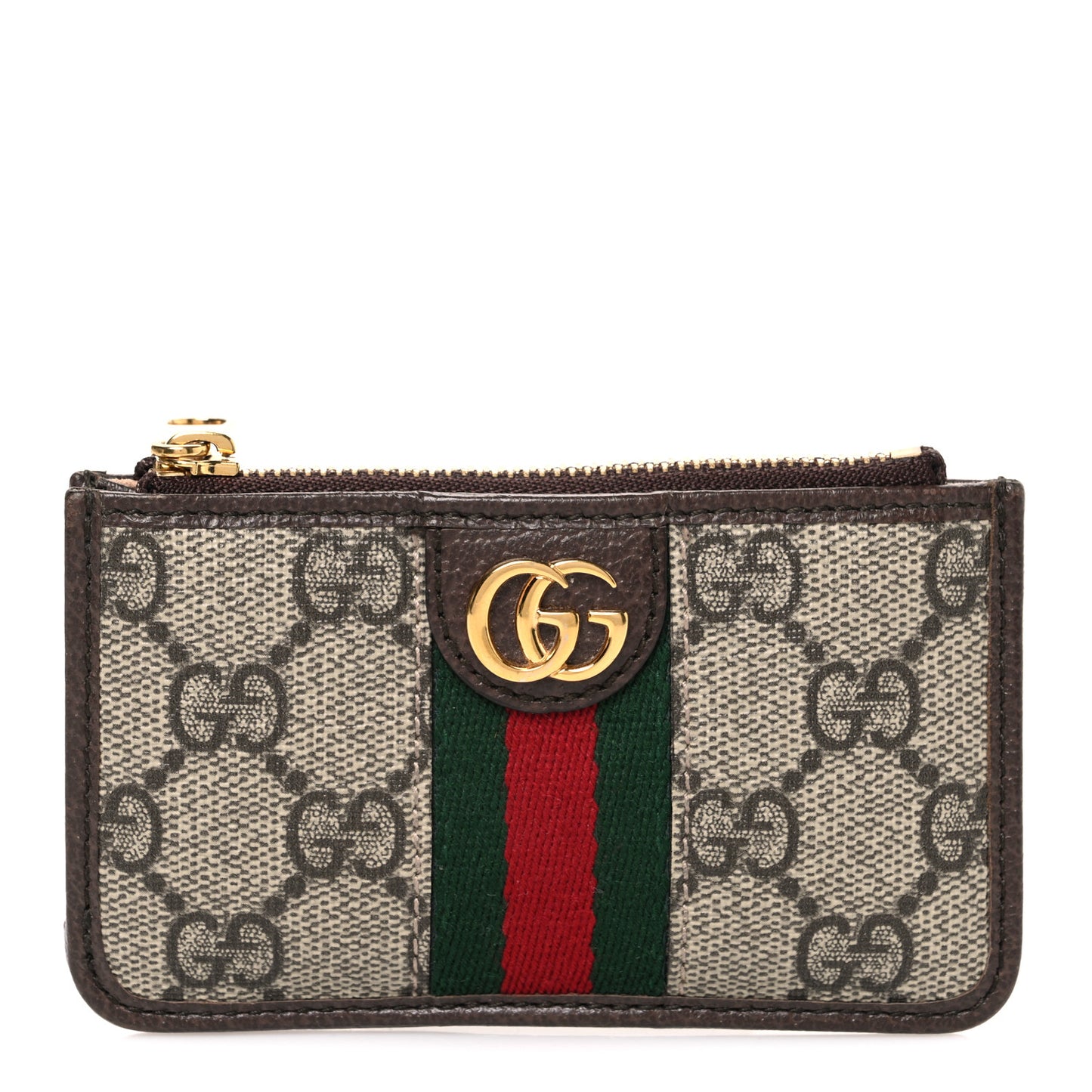 GG Supreme Monogram Web Ophidia Zip Card Case Brown