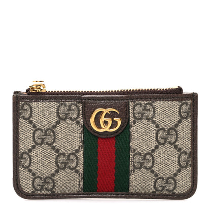 Gucci GG Supreme Monogram Web Ophidia Zip Card Case Brown 1 of 7