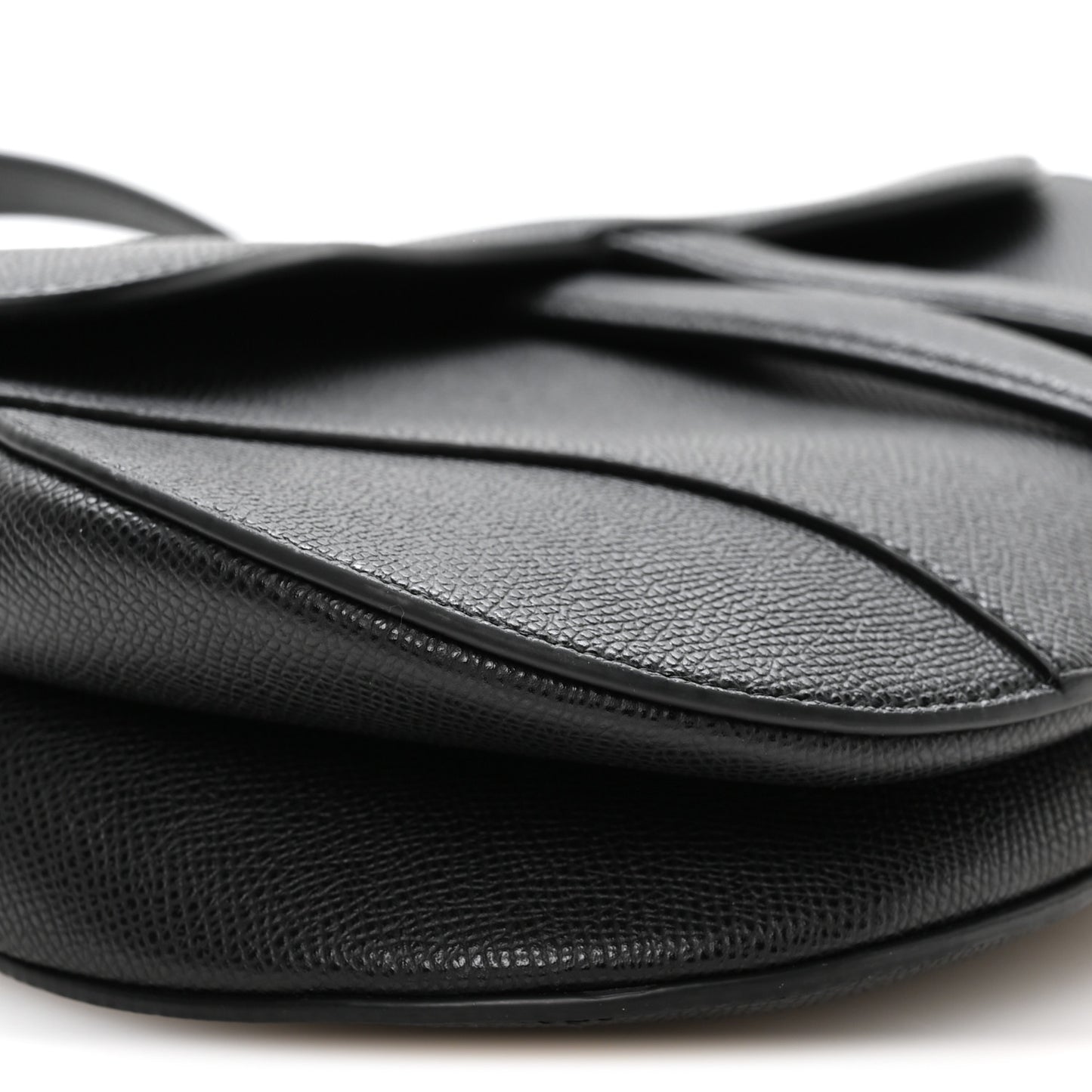 Grained Calfskin Saddle Bag With Strap Black
