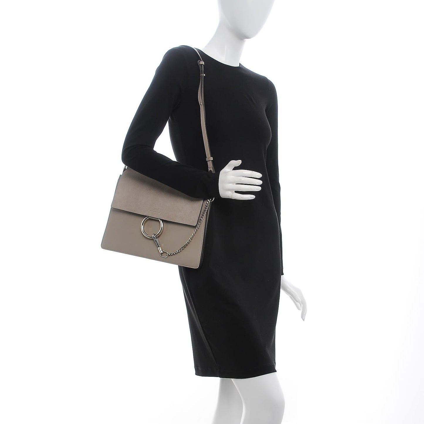 Calfskin Suede Medium Faye Shoulder Bag Motty Grey