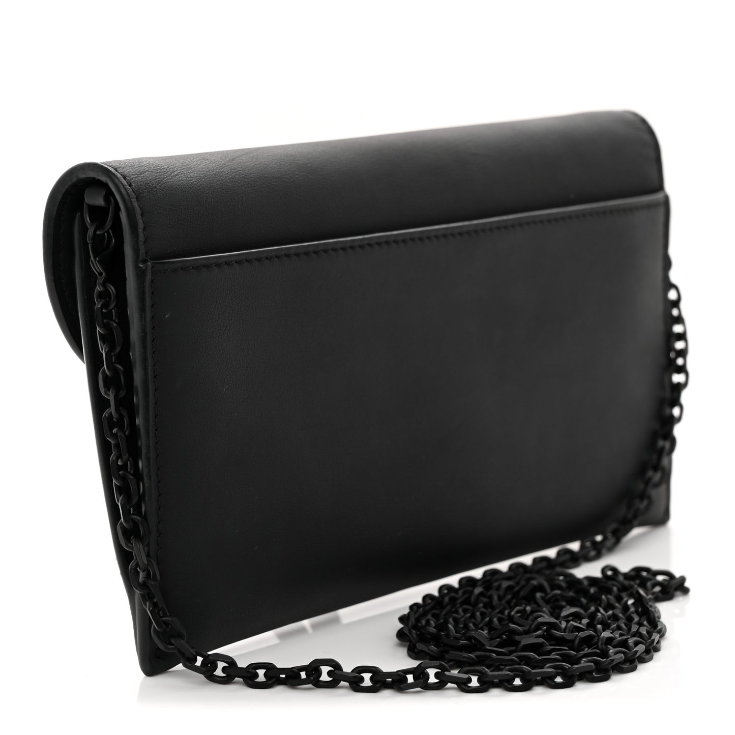 Ultra Matte Calfskin Saddle Chain Wallet Pouch Black
