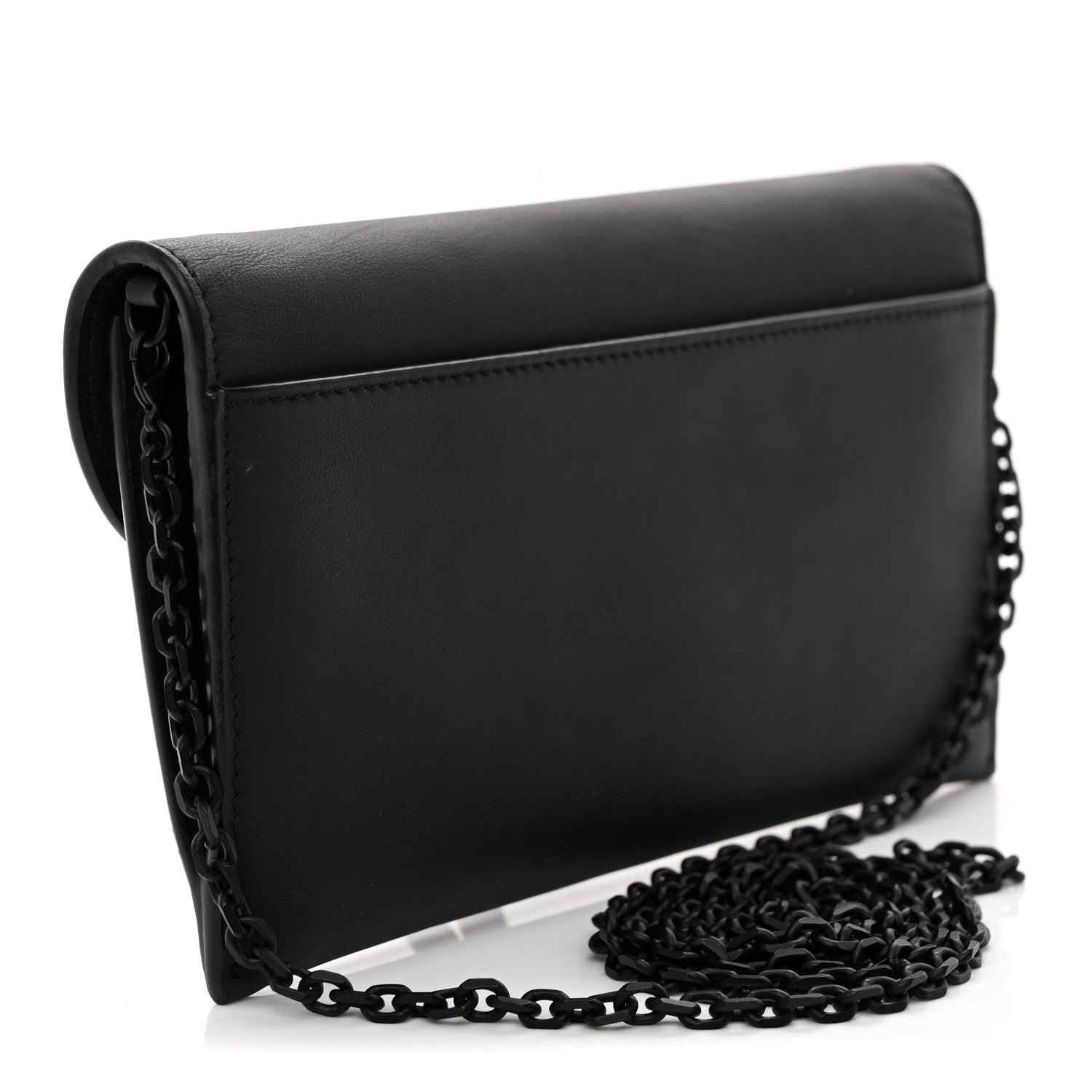 Christian Dior Ultra Matte Calfskin Saddle Chain Wallet Pouch Black 4 of 11