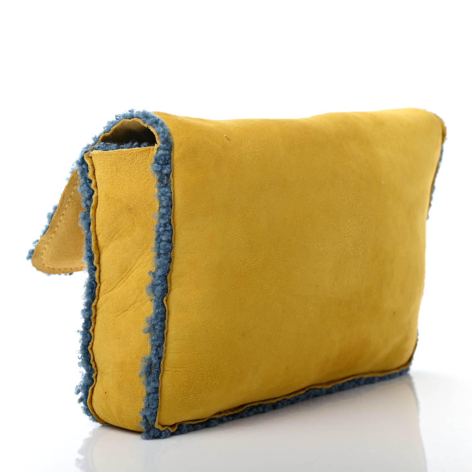 Chanel Suede Shearling Flap Clutch Yellow Blue 2 of 4