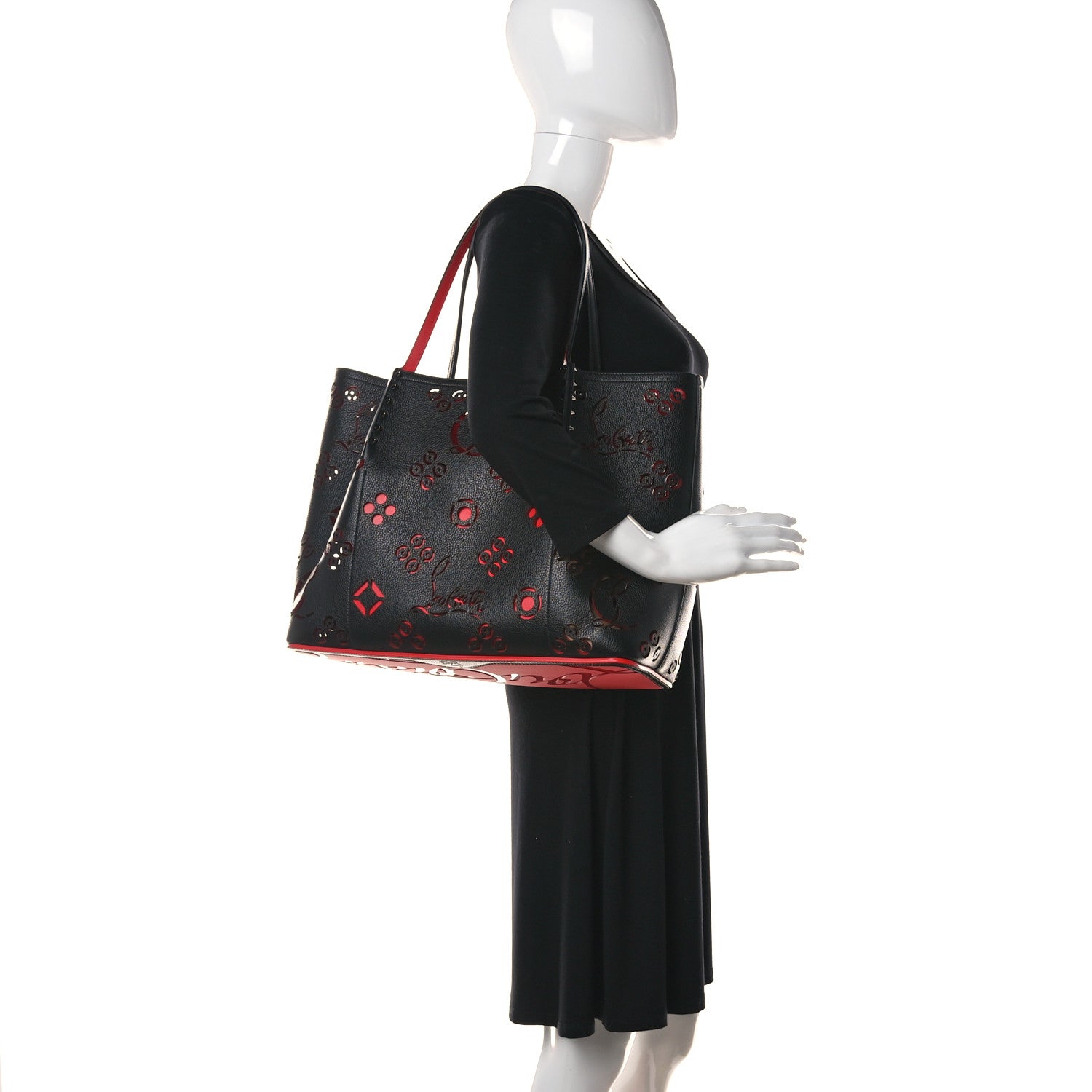 Christian Louboutin Calfskin Loubinthesky Large Perforated Cabarock Spikes Tote Black 2 of 9