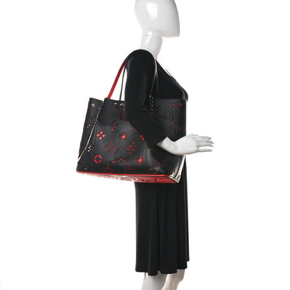 Christian Louboutin Calfskin Loubinthesky Large Perforated Cabarock Spikes Tote Black 2 of 9