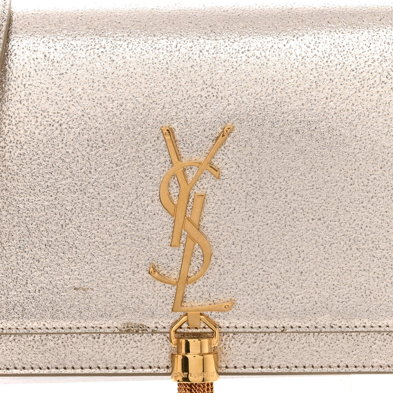 Saint Laurent Metallic Calfskin Kate Monogram Tassel Chain Wallet Gold 8 of 10