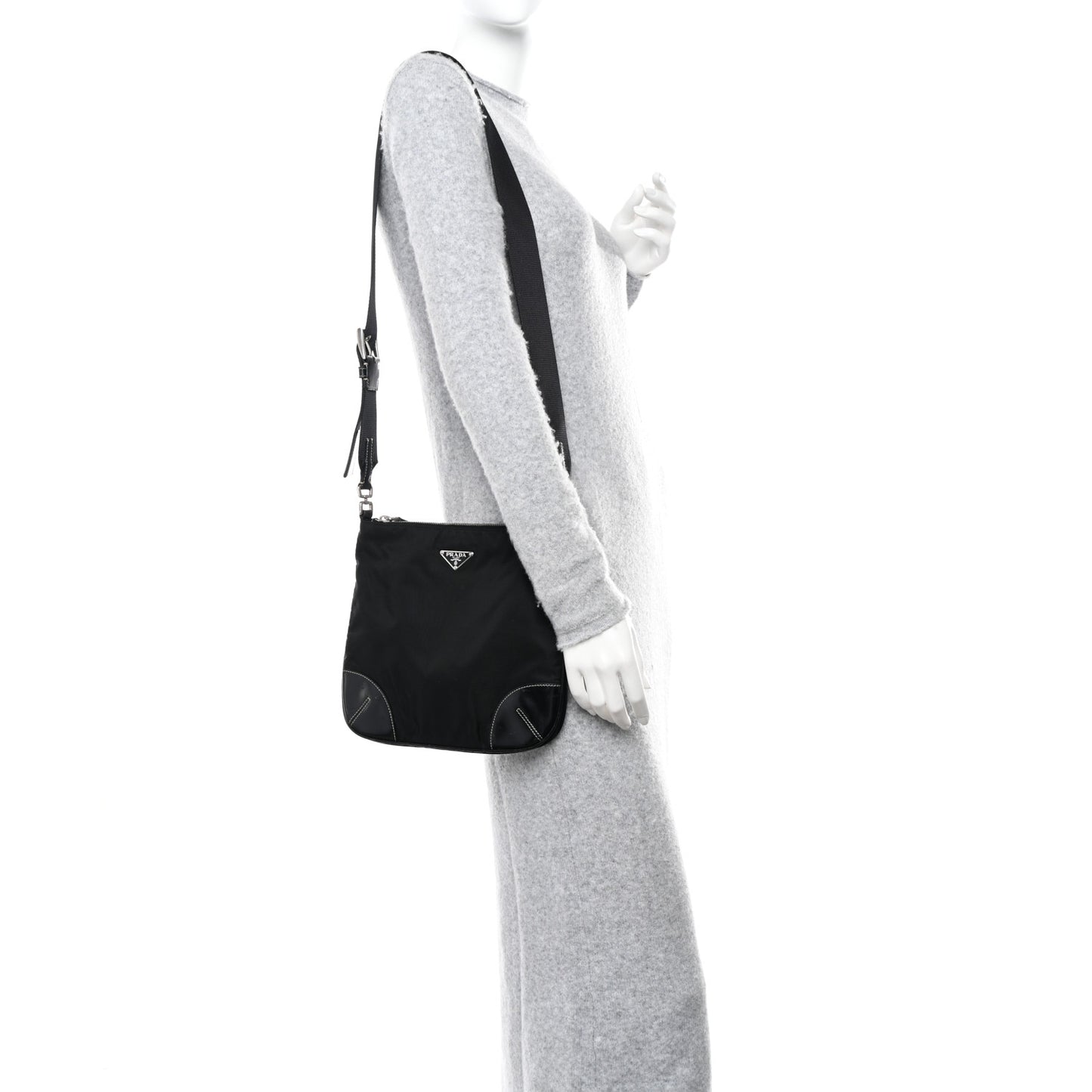 Tessuto Nylon Calfskin Flat Messenger Bag Black