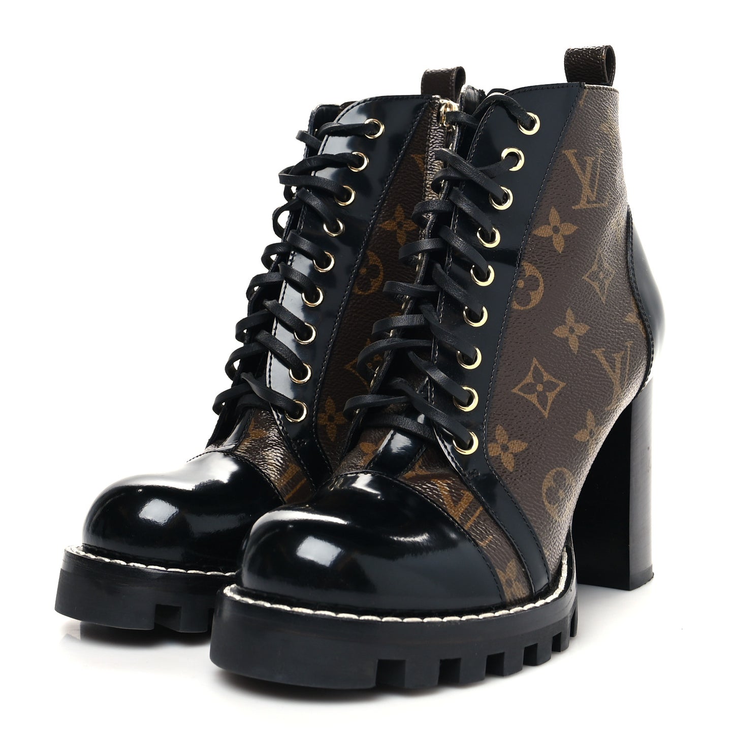 Patent Calfskin Monogram Star Trail Ankle Boots 38.5 Black